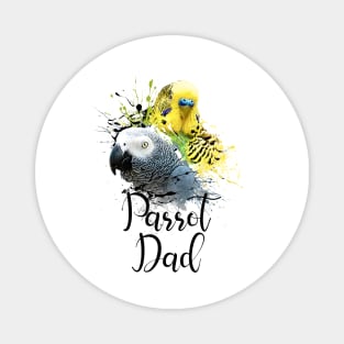 Parrot Dad Color Splatter Budgie and Grey Parrot White Magnet